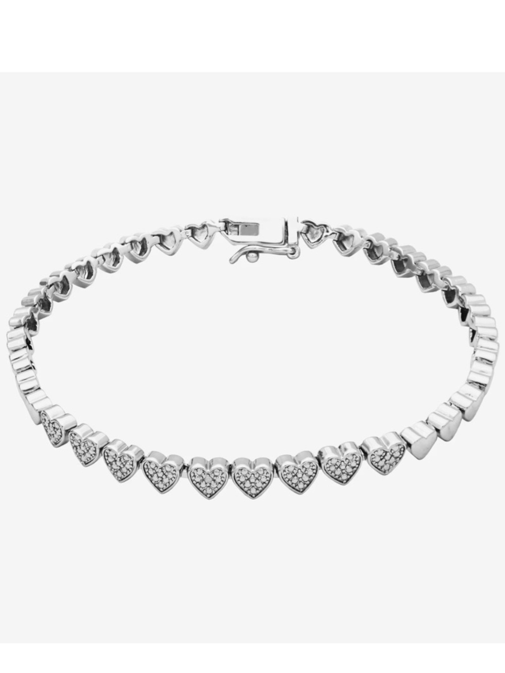 Sterling Silver Heart Diamond Link Tennis Bracelet - Silver